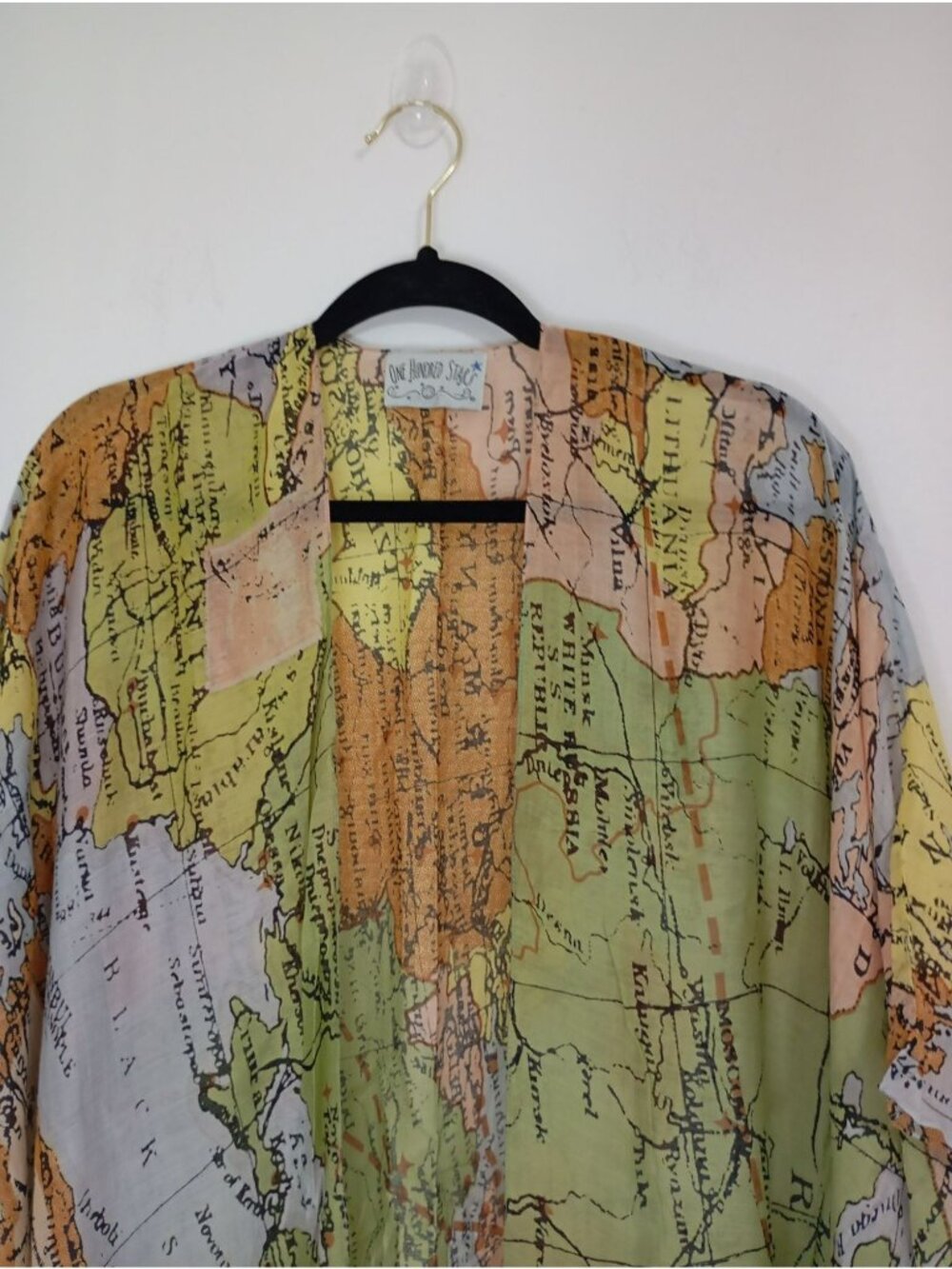 One Hundred Stars Map Print Kimono Jacket Open Front Lightweight Womens One Size - Picture 3 of 10